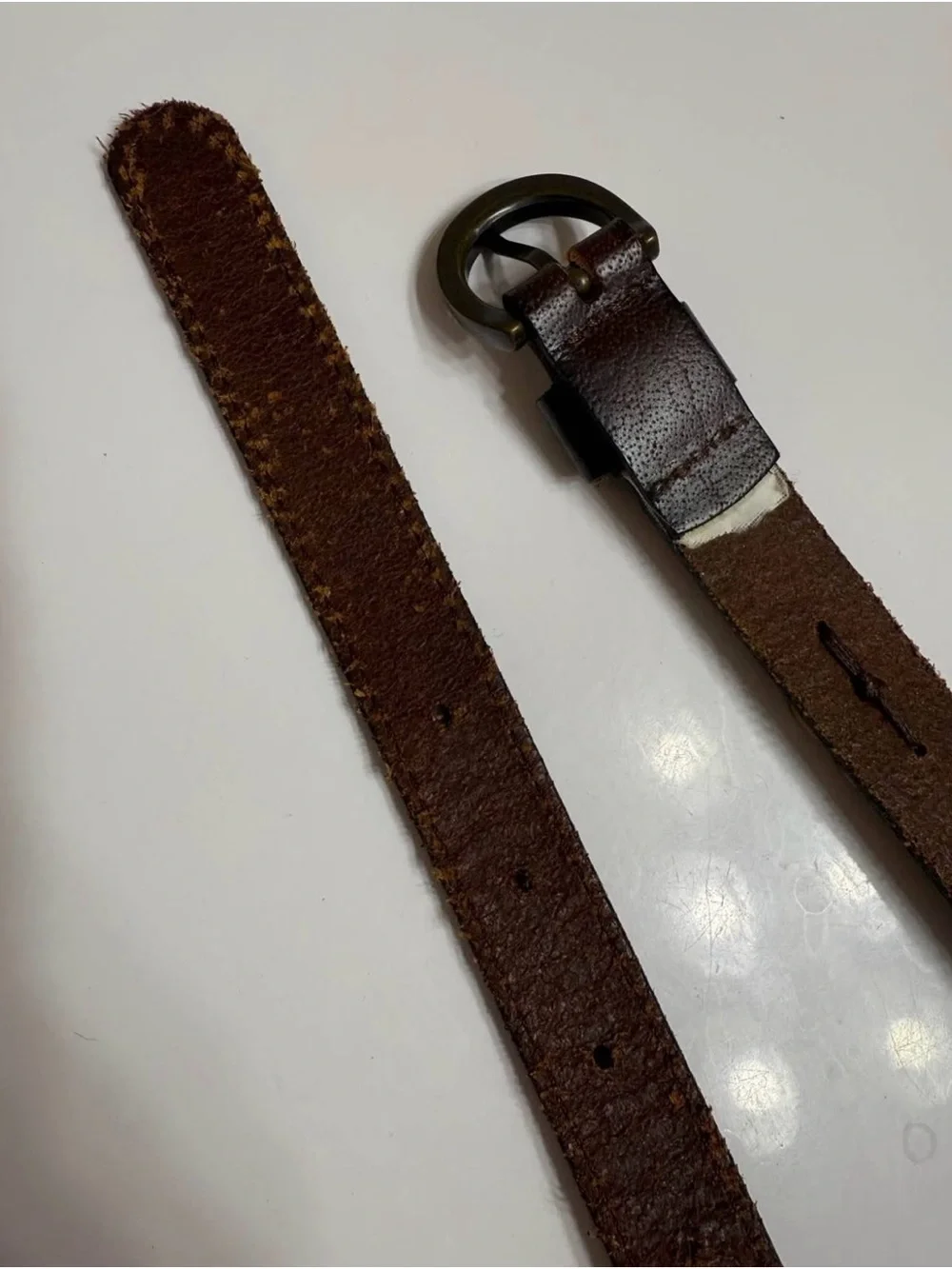 Banana Republic Dark Brown Leather Belt with Brass Chain Trim